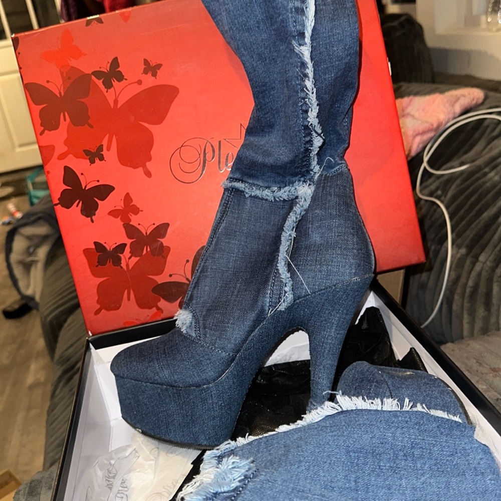 Denim pleaser heels